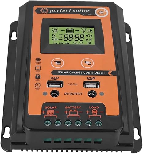 Miniatura 8 de Fydun MPPT - Regulador solar de 12 V24 V, panel solar, regulador de batería, doble USB, pantalla LCD, regulador de corriente, 30A, 50A, 70A, negro +