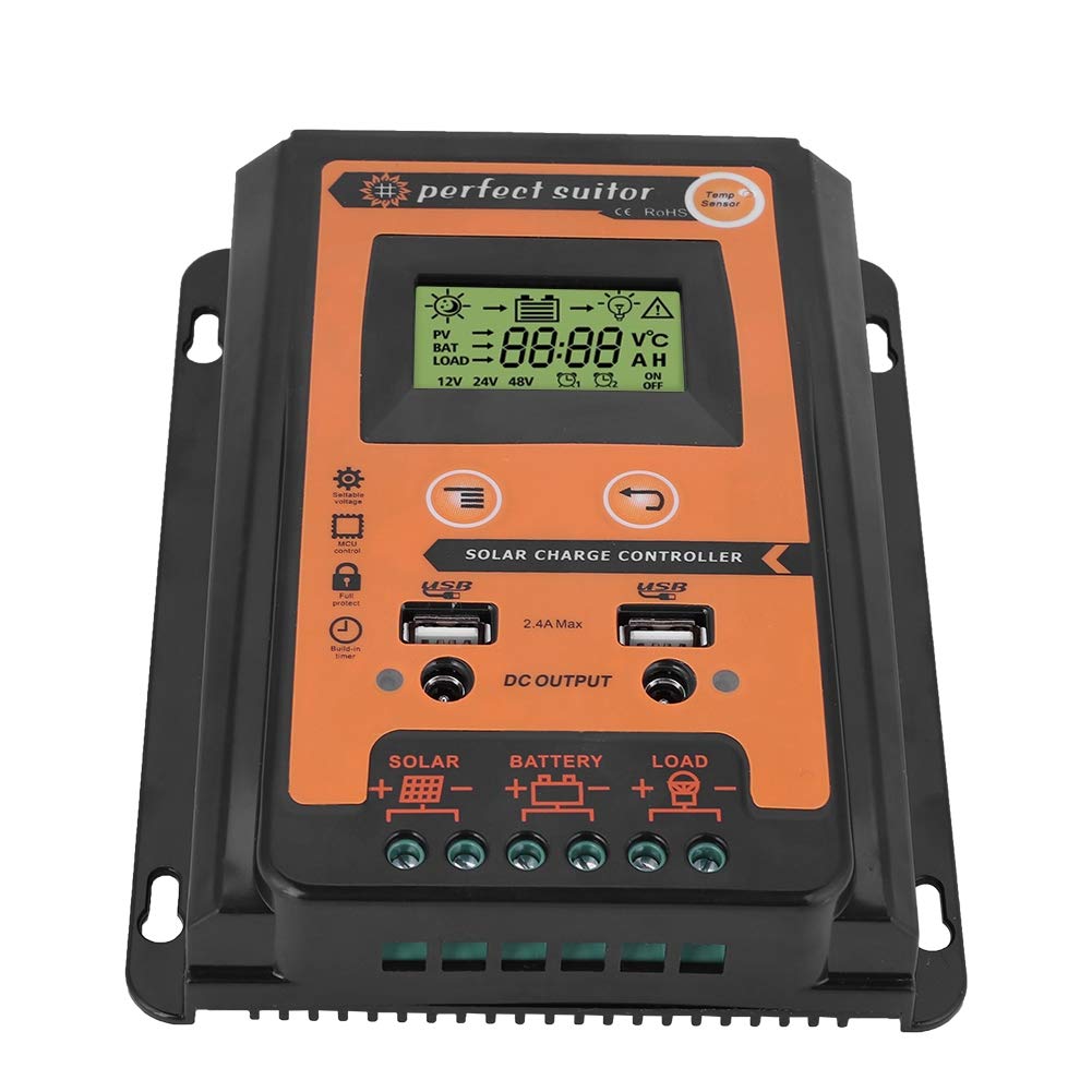 Regolatore di Carica Solare MPPT, Fydun 12V / 24V 30A 50A 70A Regolatore di Carica Pannello Solare Doppia Batteria Intelligente con Doppia USB Display LCD (30A)