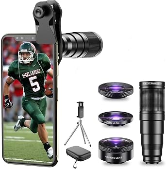 APEXEL Phone Lens Kits - 22x Telephoto Lens / 205° Fisheye Lens / 120° Wide Angle Lens / 20x Macro Lens / Tripod for iPhone Samsung Huawei Xiaomi and Most Others