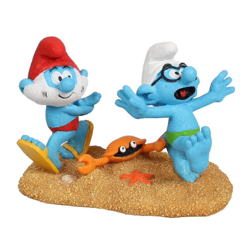 Aqua Della, The Smurfs, Attacked by A Crab, Highly Detailed and Made of Polyester Resin, Non-Toxic and pH Neutral, for Freshwater and Saltwater Aquariums