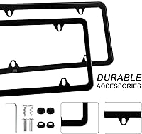 Vista 3 de alpmosn - 2 marcos de placa de acero inoxidable, 4 agujeros, cubiertas para placa de automóvil con tornillos, arandelas y tapas, para vehículos Negro