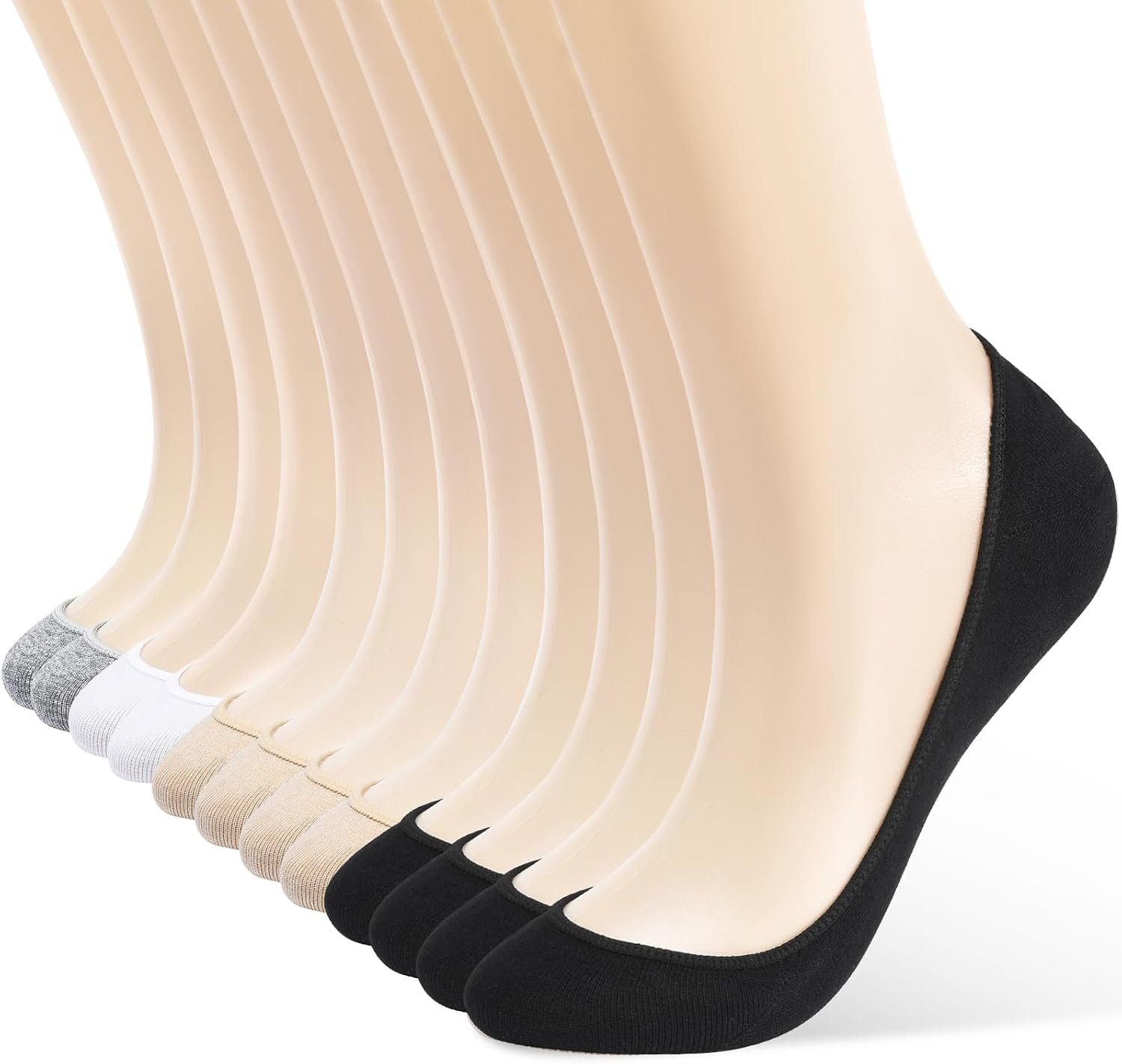 No Show Socks Womens Flats Low Cut Non Slip Invisible 6/12Pairs | Ultra Low White Thin Anti-Slid Liner Footies Ankle Short Casual Lightweight Socks for Boat Loafer flat Shoe Size 5-8/9-11