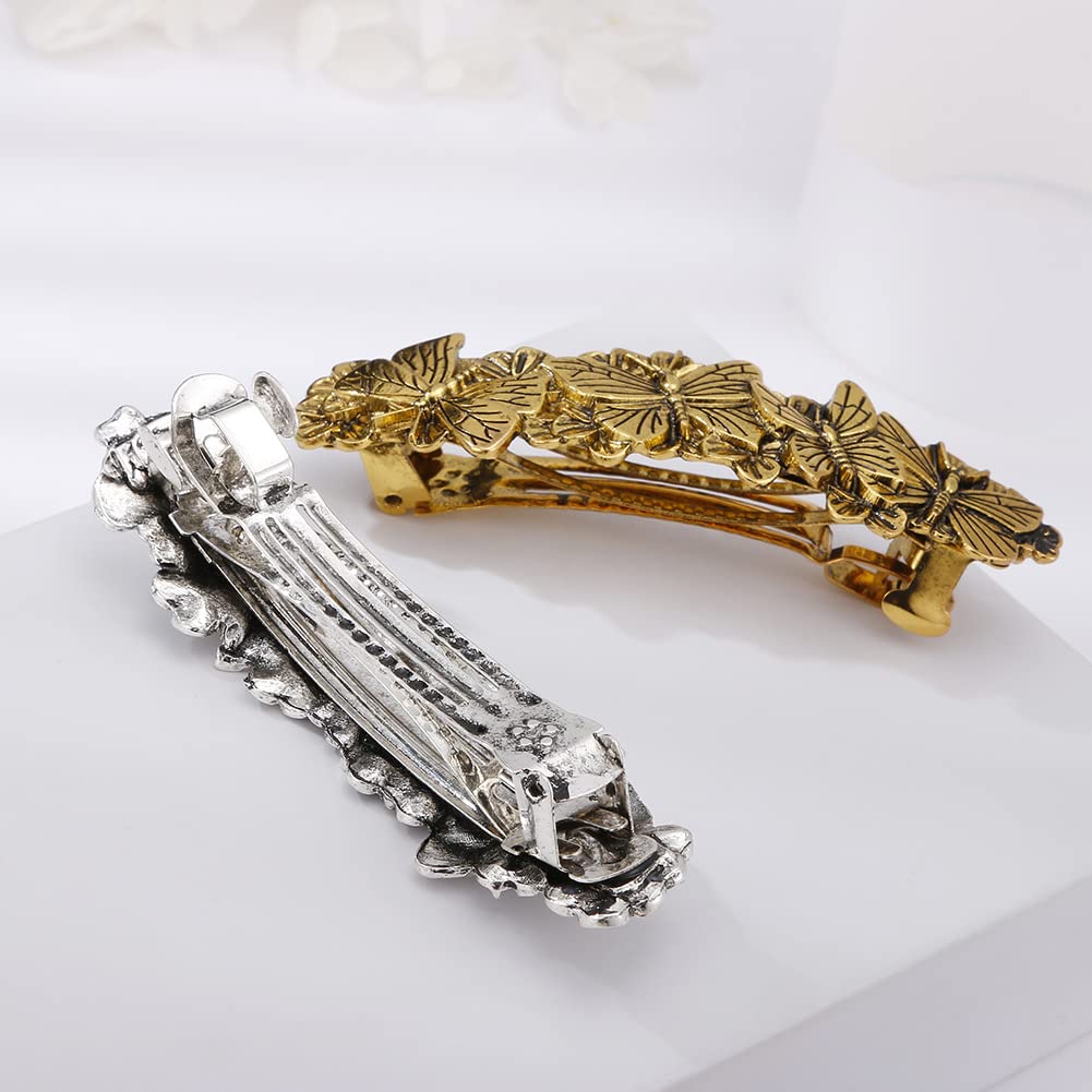 JKJF 2 Pcs Celtic Knot Barrette Vintage Hair Barrettes Metal French Hair Clips Engraved Headwear for Women Girls - Gold Silver Style 1