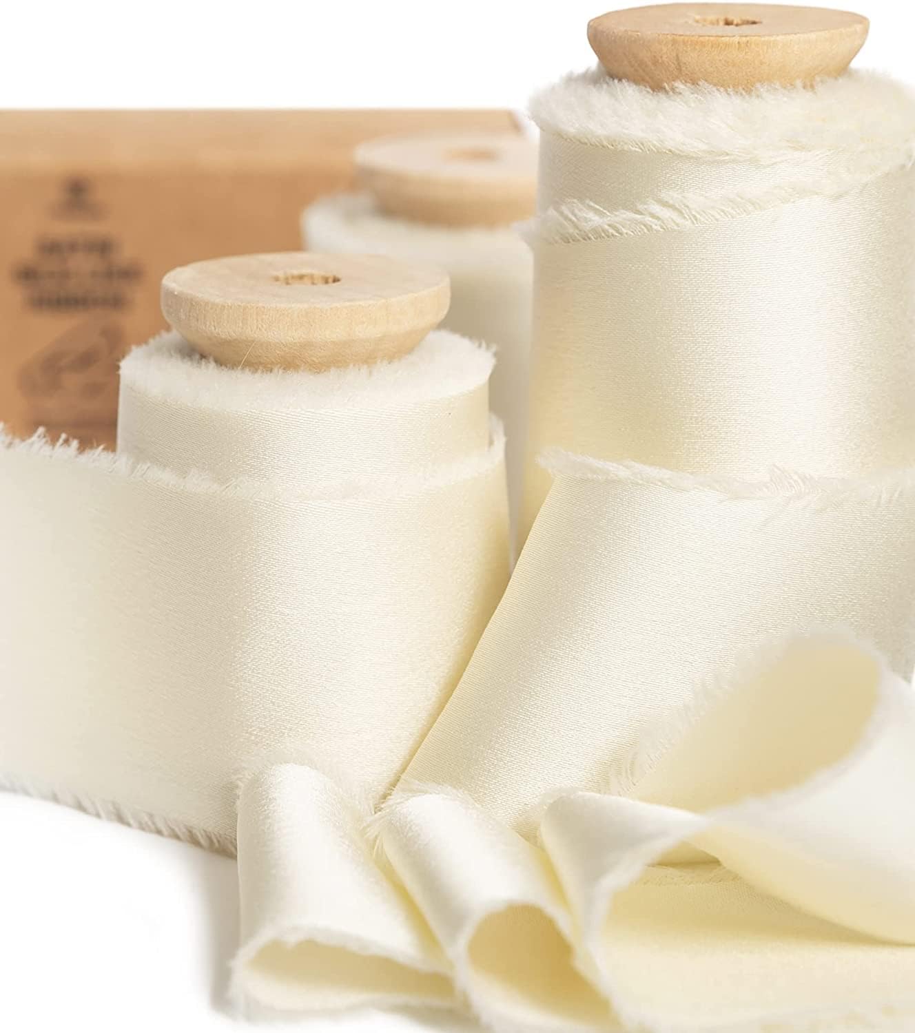 Vitalizart Cream White Silky Satin Ribbon, 1.5'' x 15 Yard with Wooden Spool
