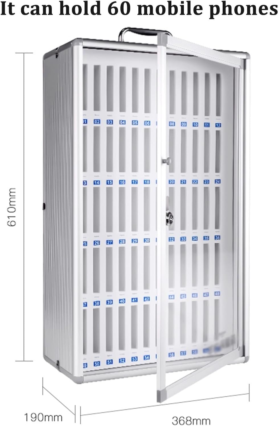 Aluminum Alloy Cell Phone Locker Box with Lock, 12/24/36/48/60 Slots Storage Cabinet for Mobile Devices, Secure Cell Phone Organizer (60 Slots)