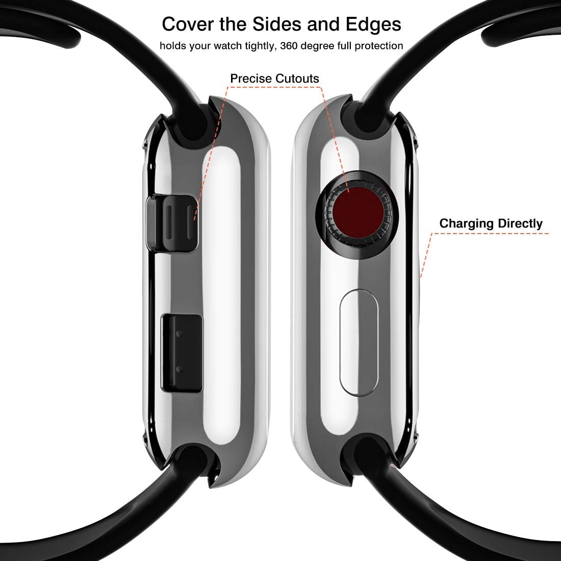 Mastten 2-Pack Case Compatible with Apple Watch Case Series 3 42mm, Full Protective TPU HD Ultra-Thin Cover Compatible with Apple Watch Screen Protector 42mm, Silver, Clear
