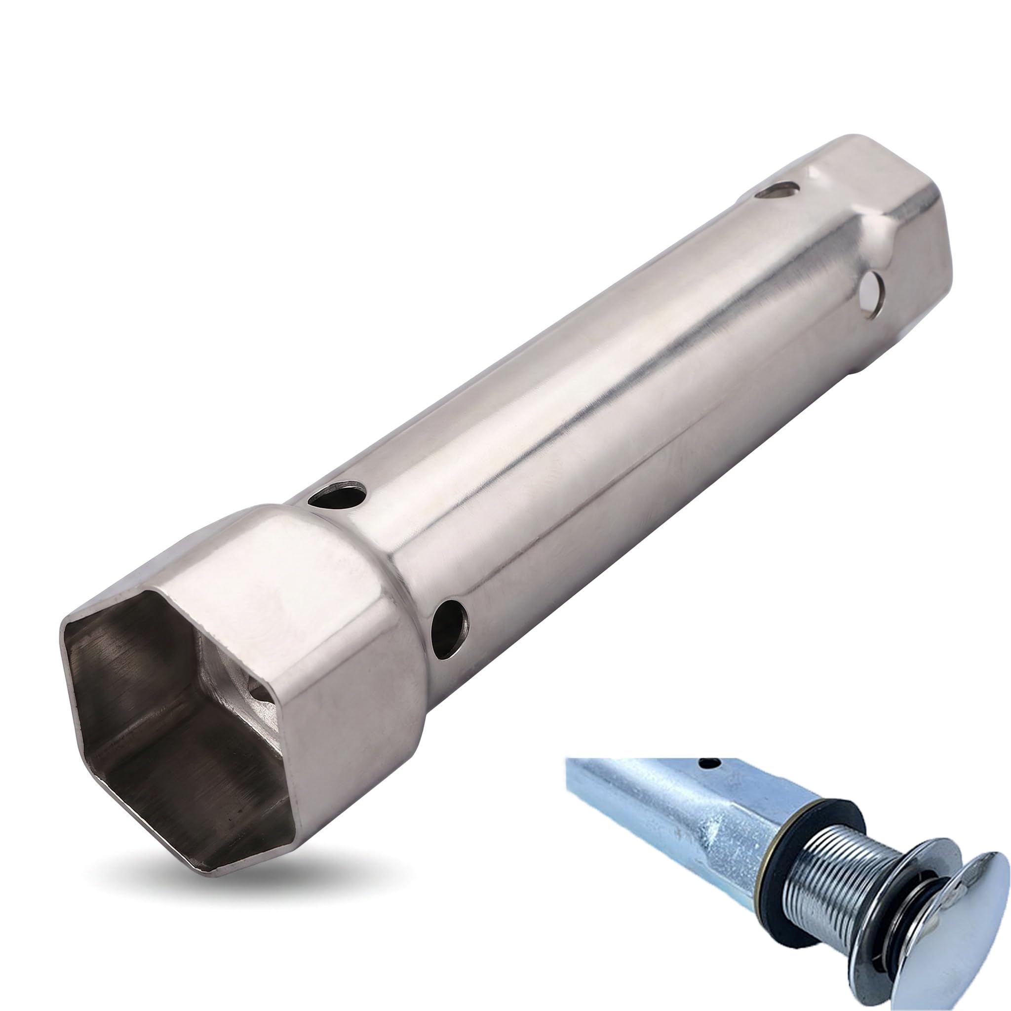 Lyyozwo Metric Tap Spanner, Tubular Torque Bar, 34mm-40mm Tubular Box Spanner Hexagonal Tube Torque Wrench for Water Tap Nut Tightening Installation Maintenance (Silver)