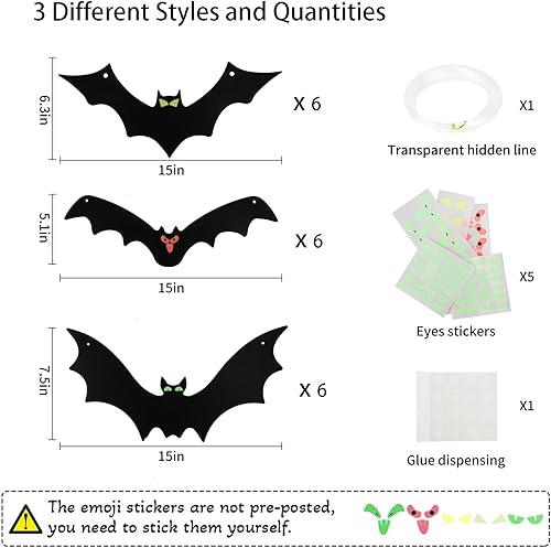 Miniatura 7 de Murciélagos colgantes para decoración de Halloween al aire libre, grandes murciélagos de Halloween para decoración al aire libre, 3 con bonitos