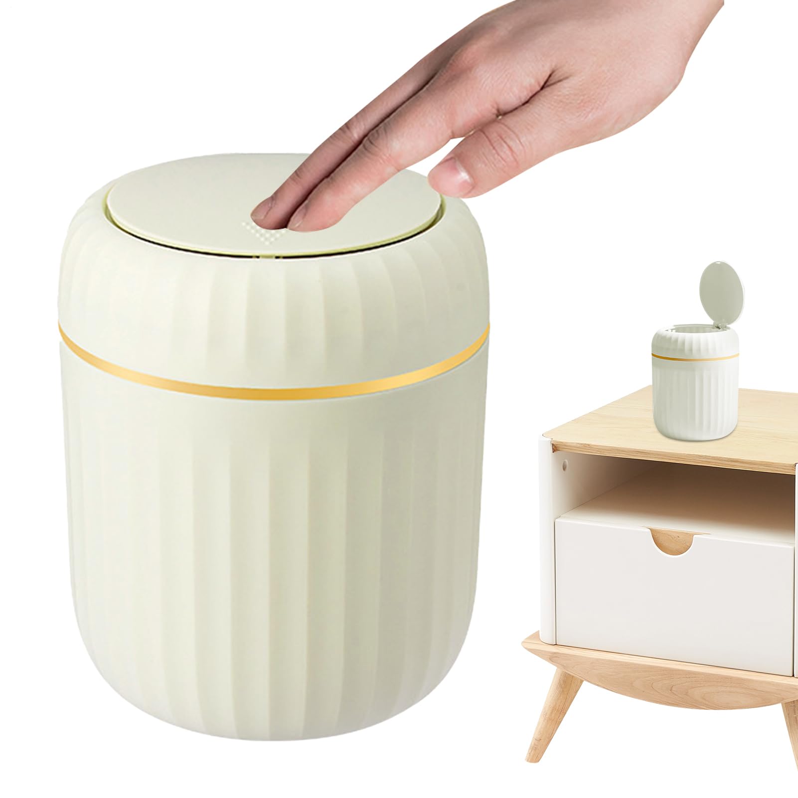 Mini Bin with Lid Table Bin Mini Desk Rubbish Bins with Press Lid Cylindrical Garbage Can Tiny Light