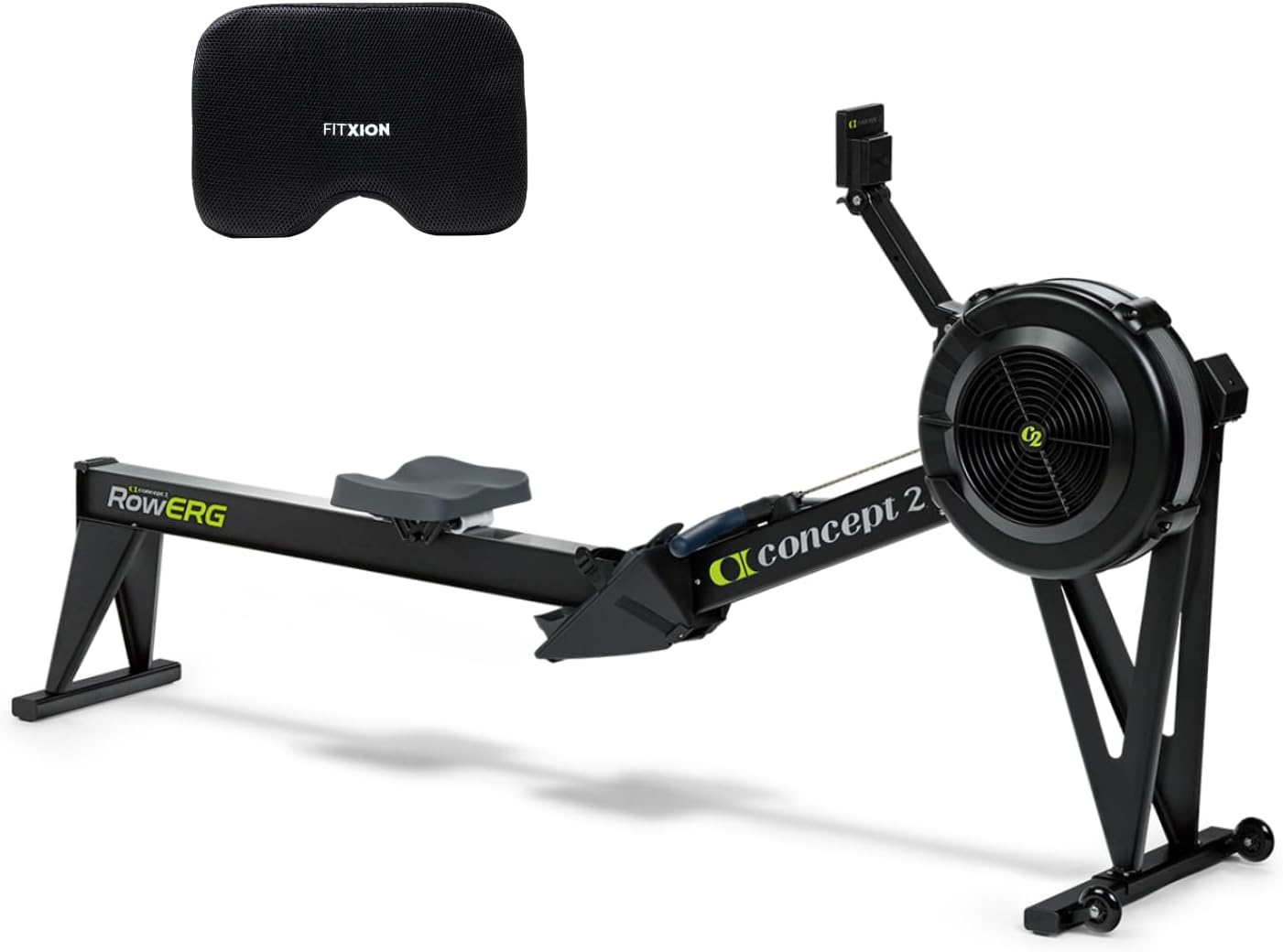 Concept2 RowErg Model E 屋内ローイングマシン 背の高い脚付き - PM5モニター、デバイスホルダー、調節可能な空気抵抗、FitXionシートクッション付き簡単収納