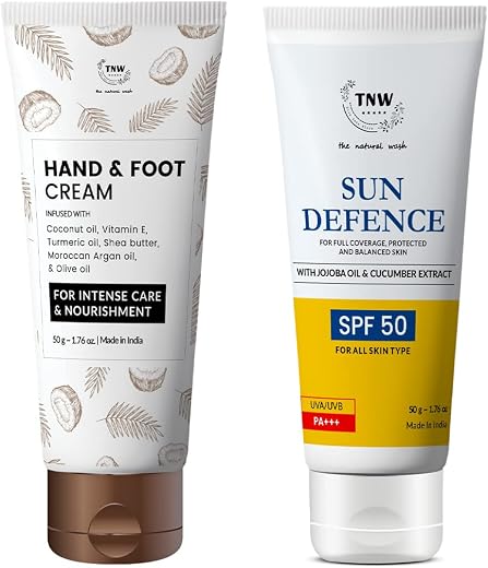 TNW-The Natural Wash Hand/Foot Cream with Vitamin E, Shea Butter and SPF 50 PA++ UVA/UVB Clinically Approved Sunscreen for...