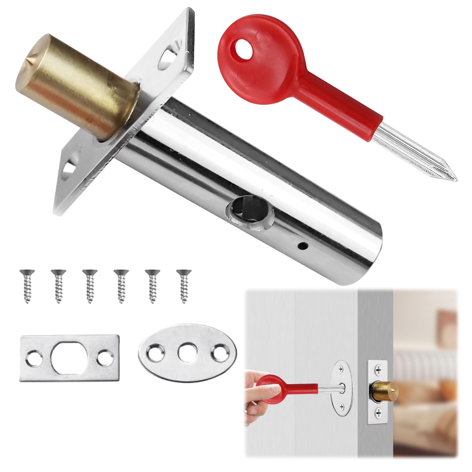 Internal Door Lock with Star Key,1Pcs Stainless Steel Door Locks Internal,Anti-Theft Door Bolts for Internal Doors,Bolt Lock for Internal Door,Door Security Lock,Deadbolt Door Lock(Silver)