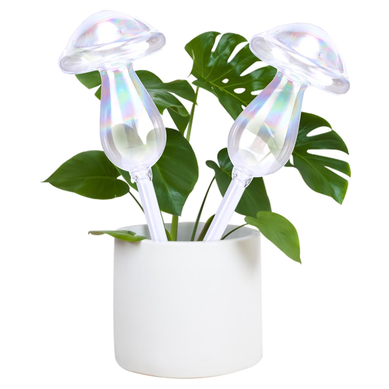 BIGTHREE Mushroom Plant Waterer, 2 Pcs Glass Plant Watering Globes, Self Watering Spikes, Reusable Automatic Plant Watering Devices for Indoor Outdoor Plants Waterer Gardening Tool for Gift