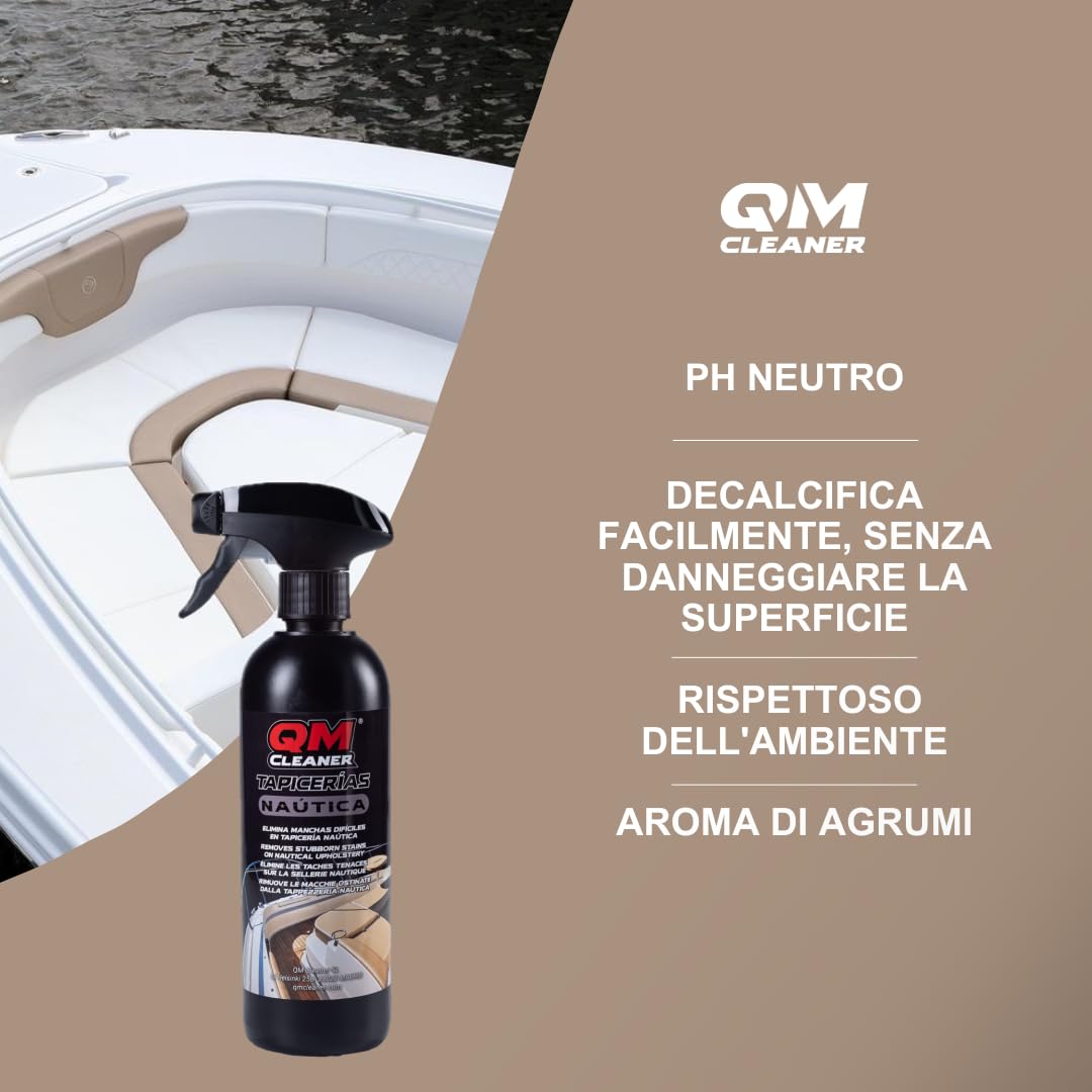 QM Cleaner - Tapicería Nautica | Detergente specifico per la Cura e la Pulizia della tappezzeria della Barca - Rimuove Le Macchie in Modo rapido ed Efficace - 500ml