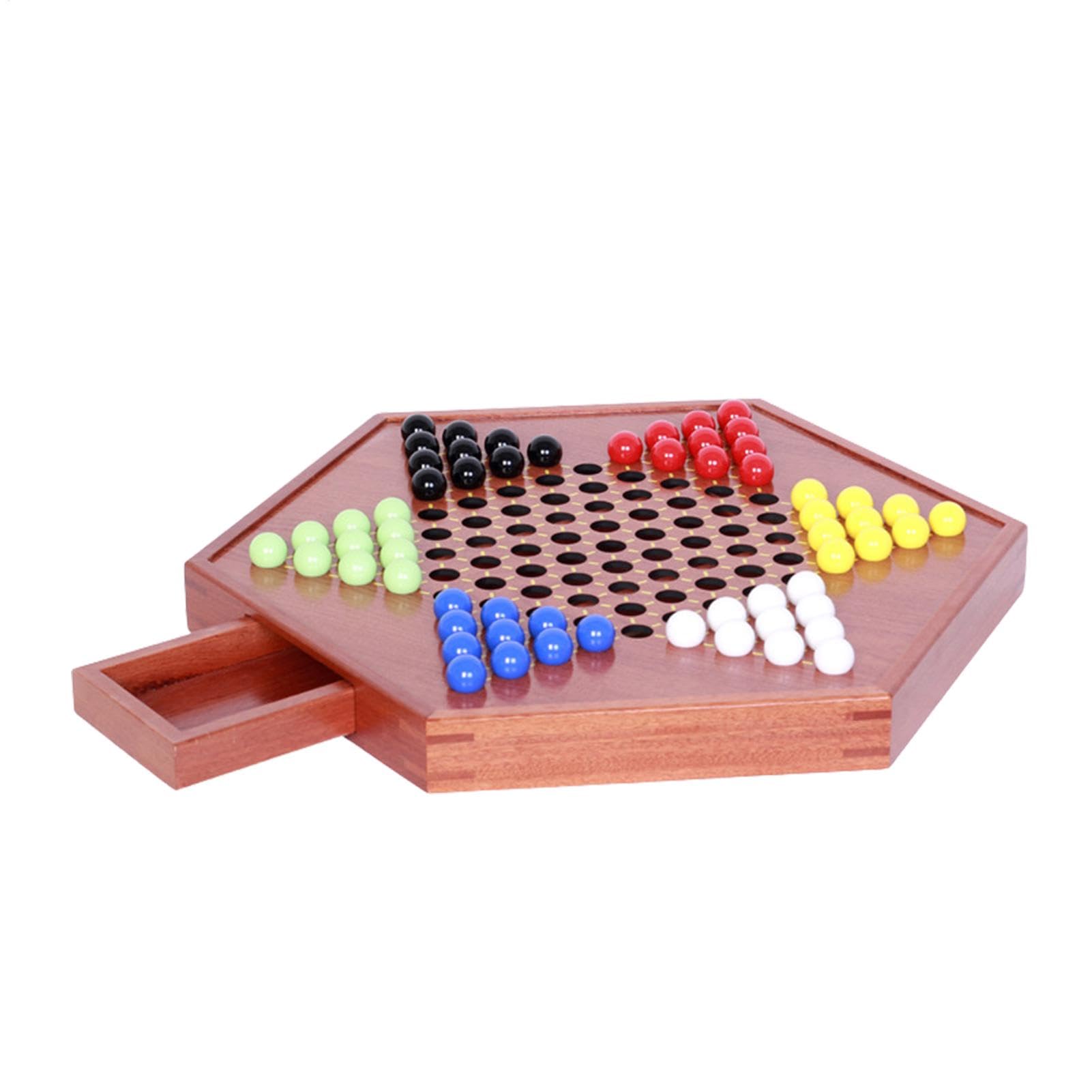 Jeu De Dames Chinoises en Bois-avec Billes De Verre Colorées,Jeu De Dames,Chinoises Classique Dames Chinoises Stratégie Colorées Extérieur,intérieur pour Jeu De Société Éducatif Dames