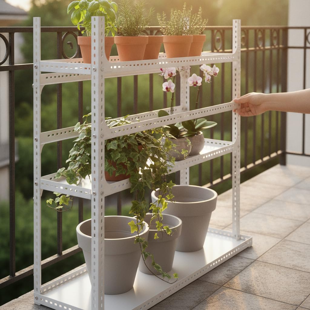 Scaffale per Piante da Balcone , Bianco 4 strati L120xP12.5xA100cm