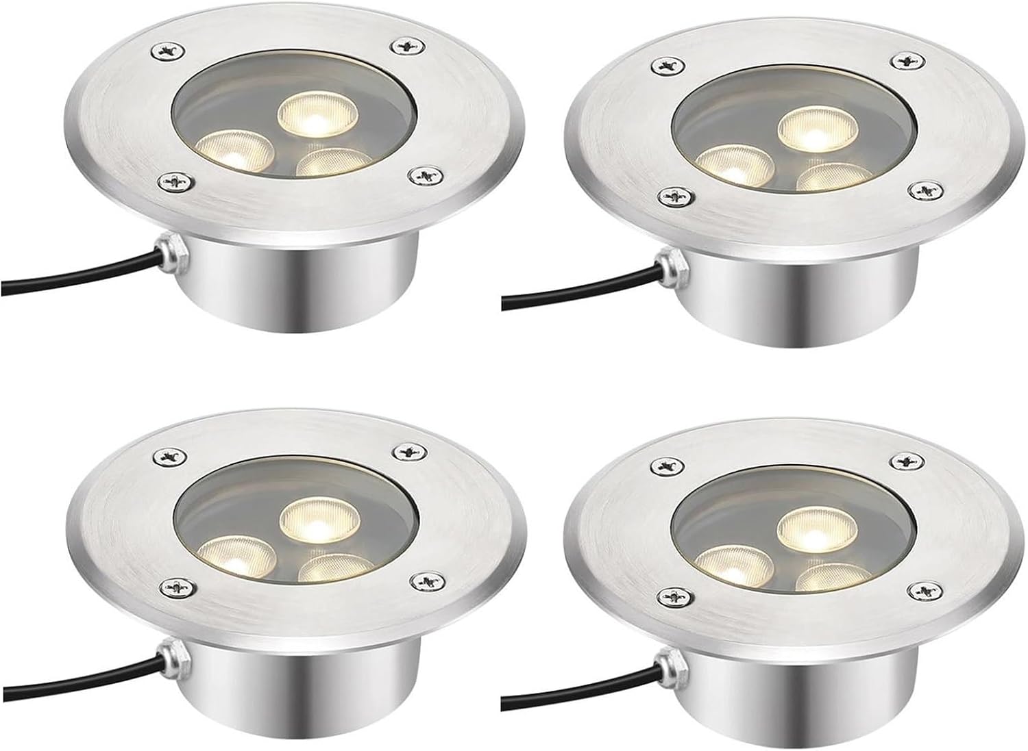 OrbitCob® Outdoor Recessed Ground Spotlight 3W IP68 Waterproof Stainless Steel Underwater Light for Pool, Garden, Fountain, Terrace Deck (4-Pack, 4cm Thickness)(Warm White 3000K,220V)