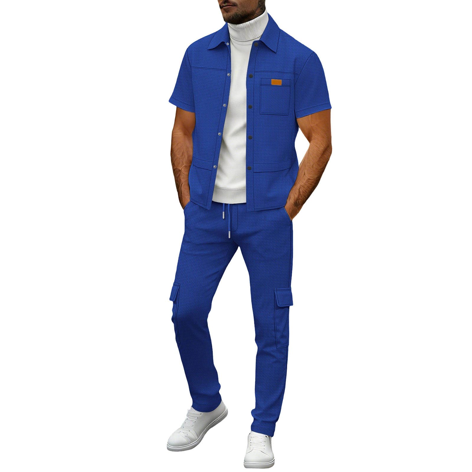 Herren Sommer Outfit Set Hemd Und Hose 2 Teiliges Cargohose Leichte Sommeranzug Freizeitanzug