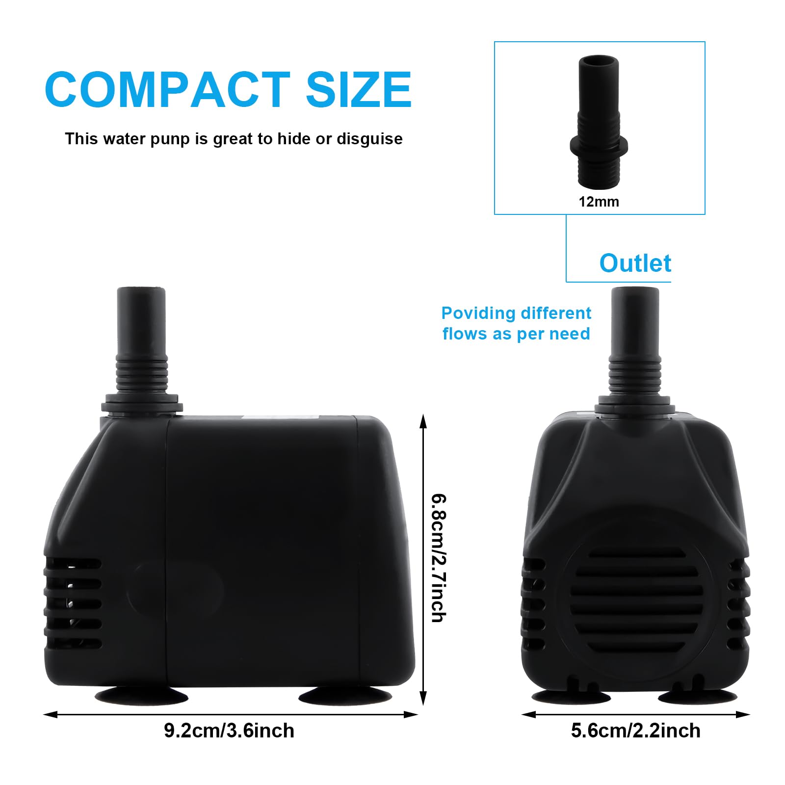 Pompa sommergibile per stagno, pompa per laghetto, 1000 l/h, pompa per acquario, giardino, con 4 potenti ventose (20 W)