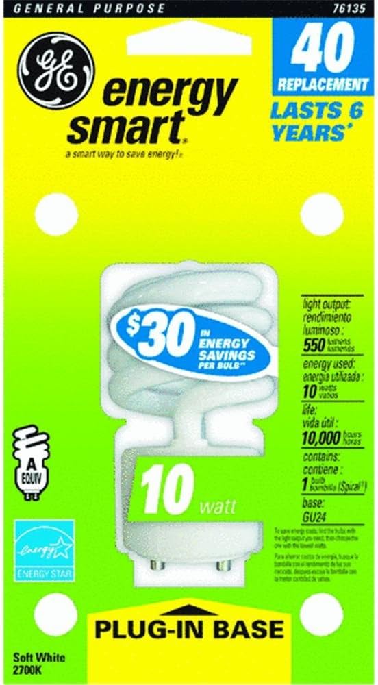 GE 76135 Energy Smart 10-Watt Spiral Compact Fluorescent Bulb