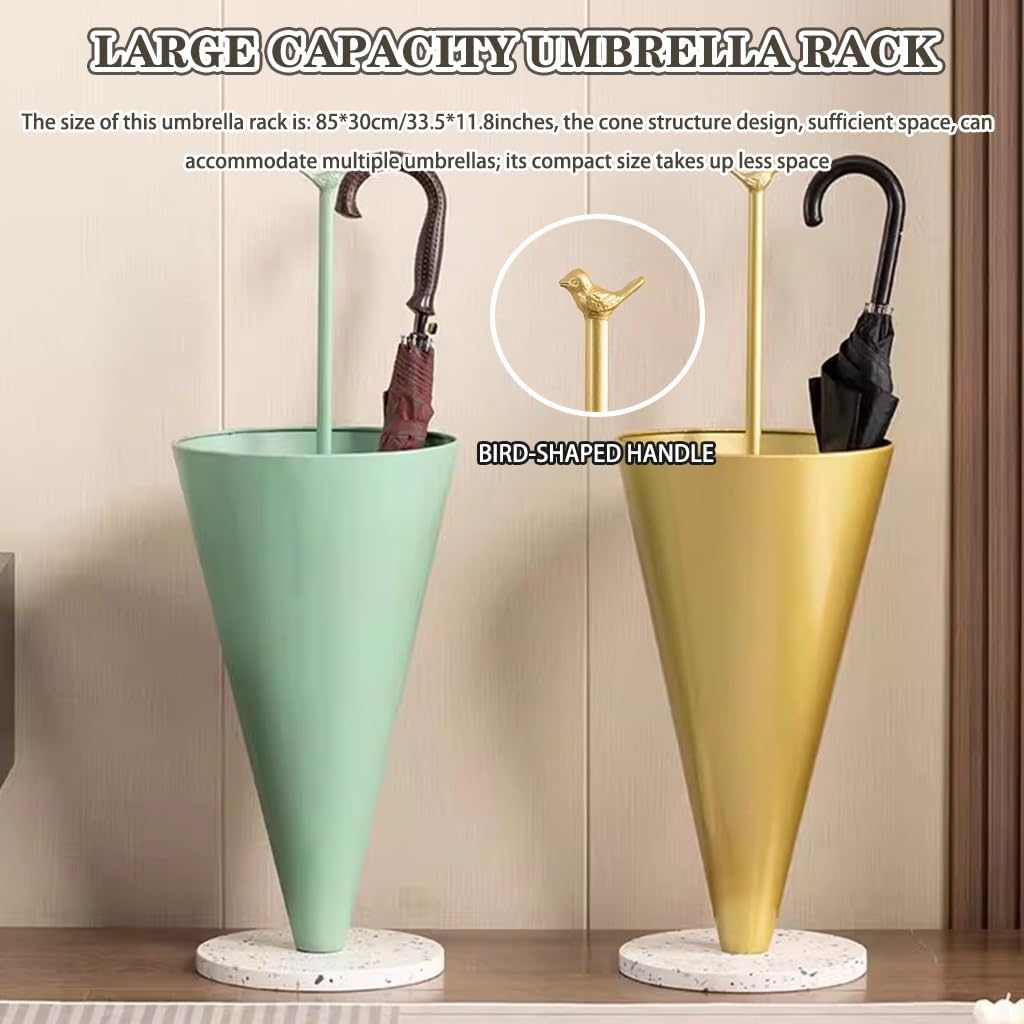 Luxury Style Decorative Umbrella Stand with Creative Umbrella Shape Basket Bird Handle Design for Entrance Home Decor or Gift (Green)