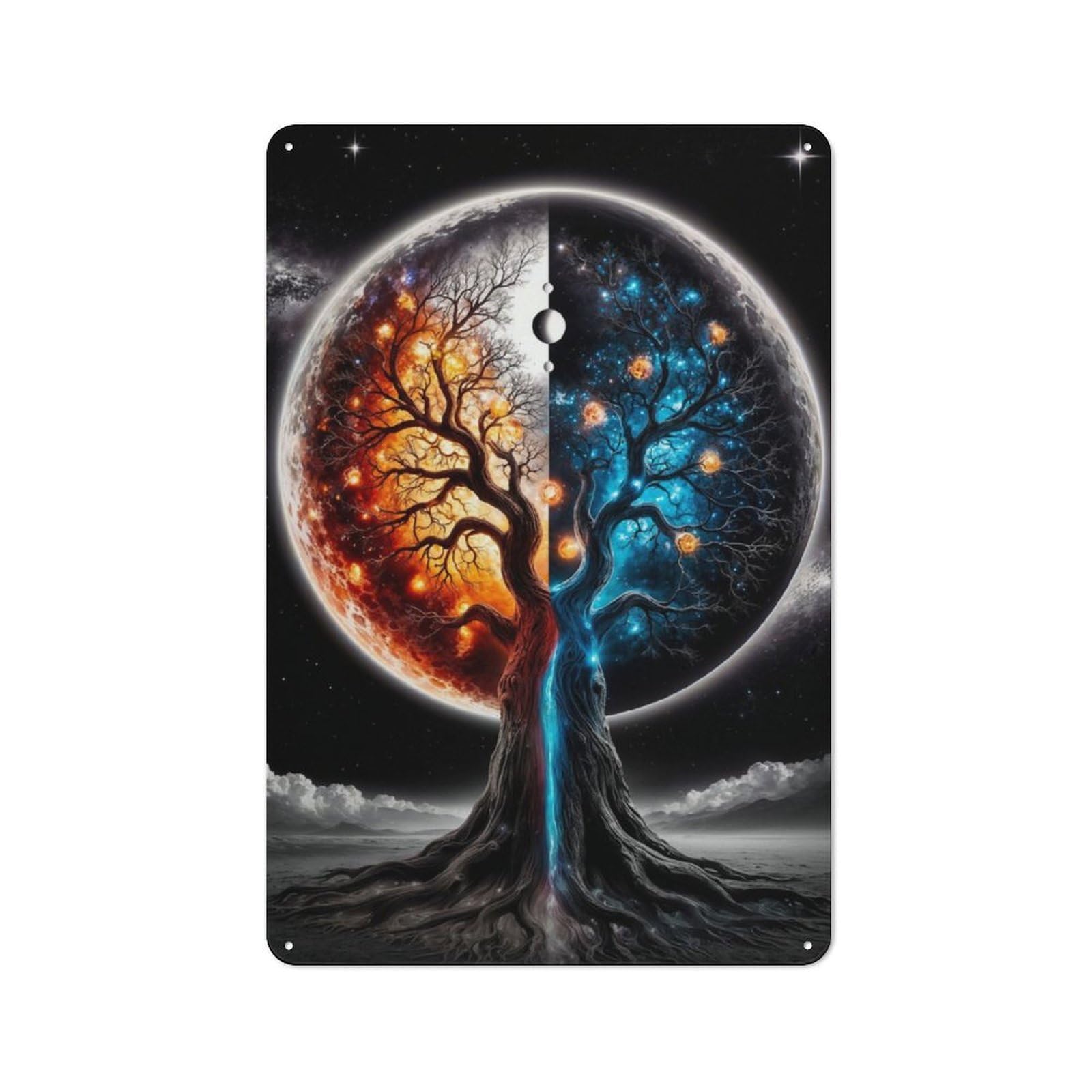 Junmoney Cosmic Tree Of Fire And Ice Metal Plaque 30X20cm With For Garage Wall, Rustic Decor, For Winter Interiors And Metal Sign Collectors
