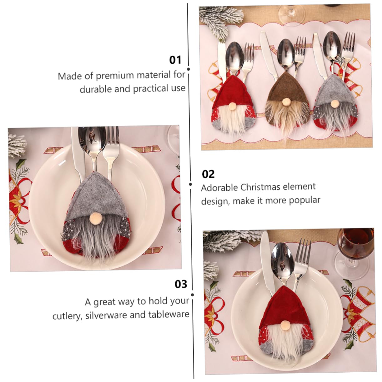 6 Pezzi Portaposate Natalizi in Rosso e Grigio Posate Decorazione Tavola per Festa Natale Supporto Originale per Argenteria e Posate Accessori Natalizi per e Pranzo Festivi