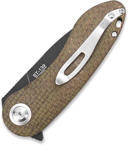 Miniatura 3 de Sitivien ST139 Sandvik 14C28N Cuchillo plegable de hoja de acero, cuchillos de herramientas EDC con mango Micarta para acampar al aire libre,