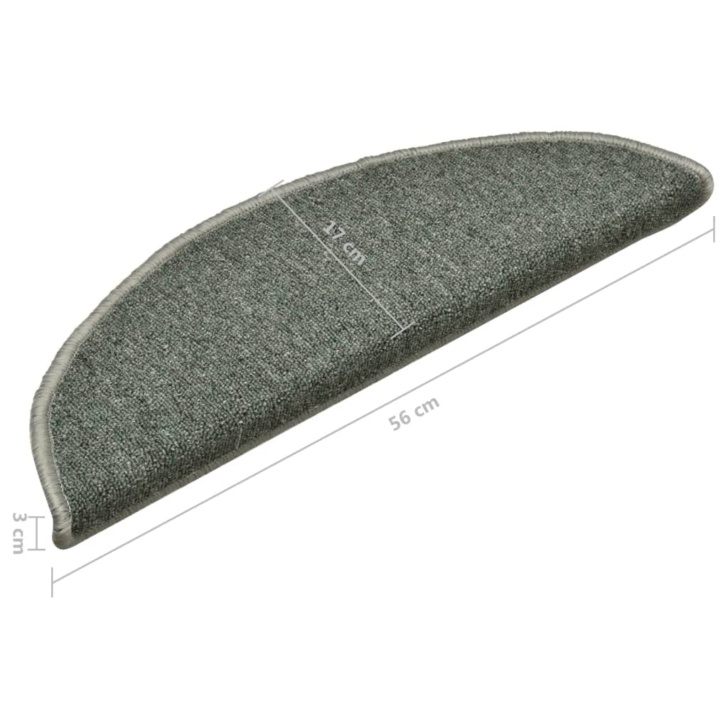 Felpudos para escaleras 15 uds 56x17x3 cm Verde Oscuro Semicircular Alfombras de Escalera,Protector Antideslizante de Peldaño, para Niños Ancianos y Mascotas