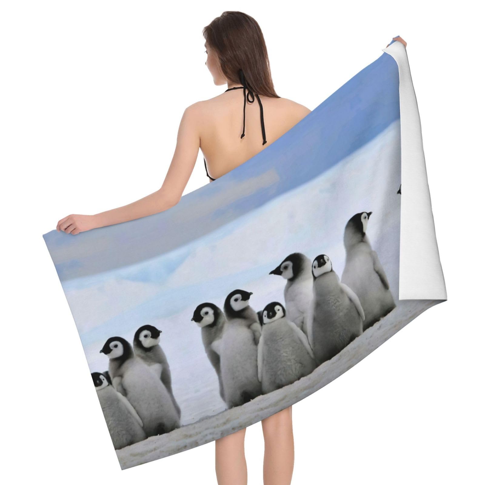 Serviette de bain microfibre pingouins à séchage rapide pour grand confort