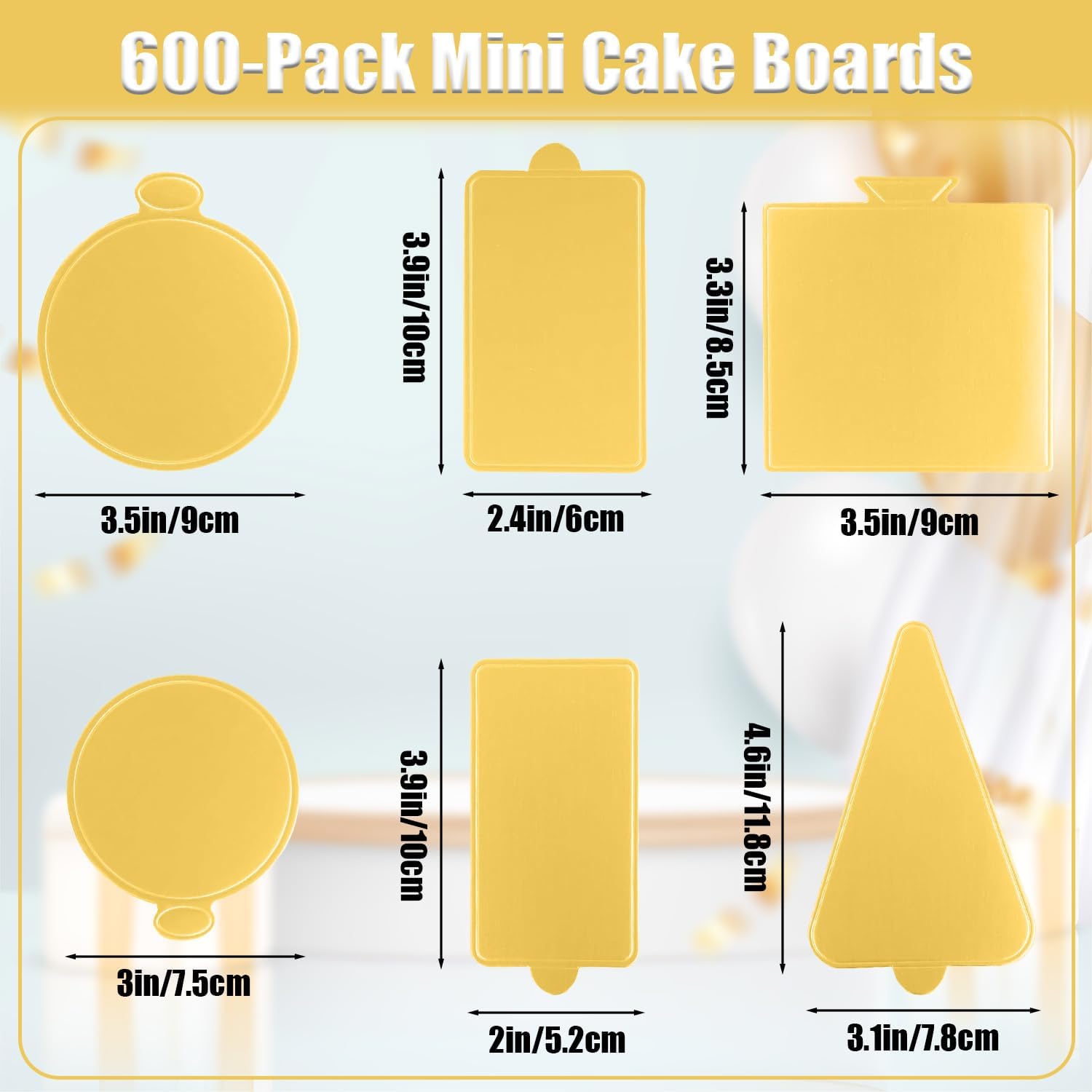 Mini Cake Boards, 600 Pack 3" Cupcake Display Boards Party Cake Boards Mini Cake Base Cardboard, Small Cake Tray Paper Cake Display Boards For Parties, Wedding (Gold)