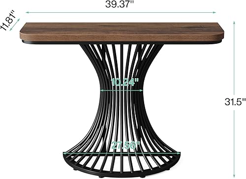Miniatura 2 de Tribesigns Mesa de consola, mesa de entrada industrial con base geométrica de metal, mesa decorativa de sofá pequeño de 39 pulgadas para entrada,