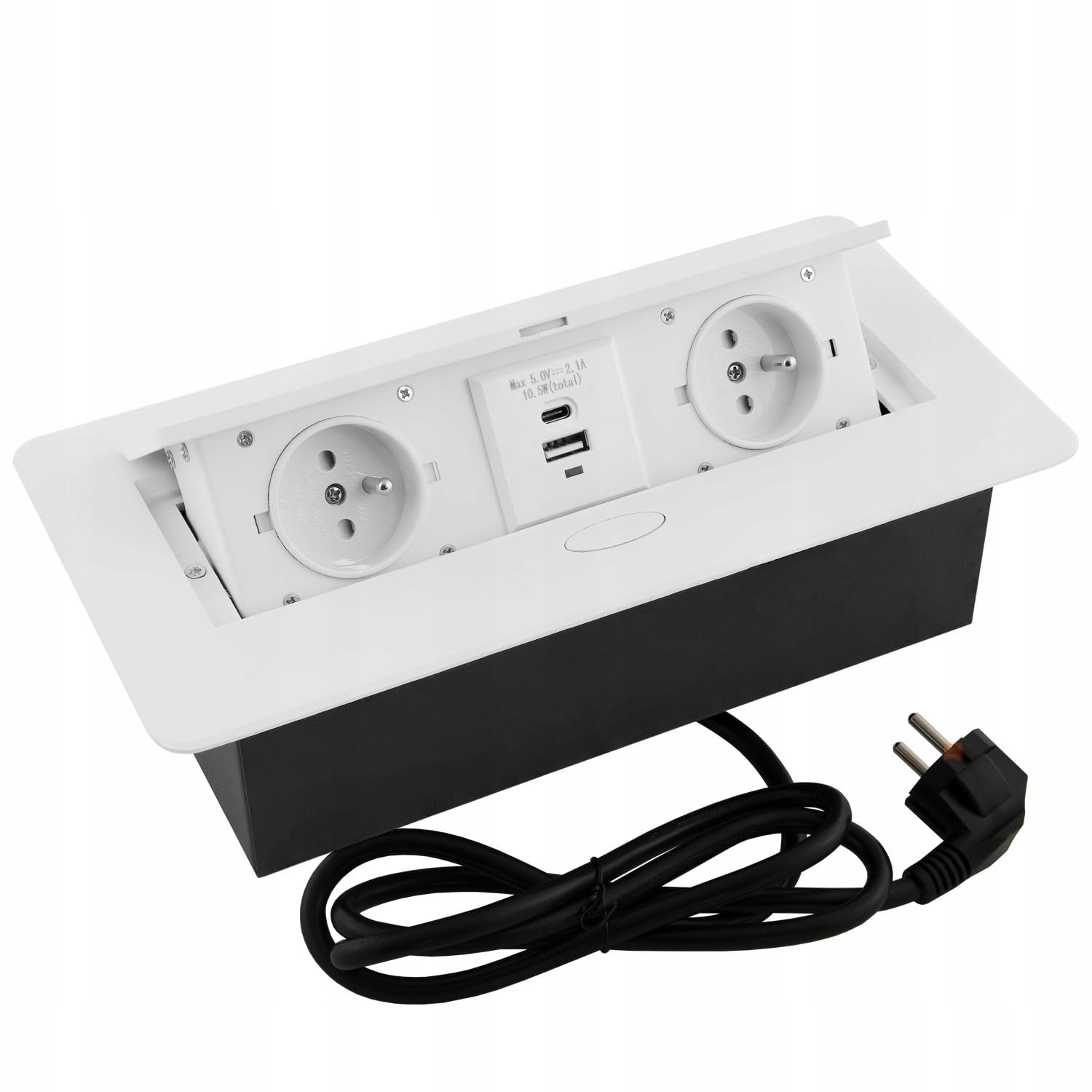 GNIAZDO NABLATOWE WPUSZCZANE CHOWANE W BLAT USB USB-C KLIKANE 230V BIAŁE