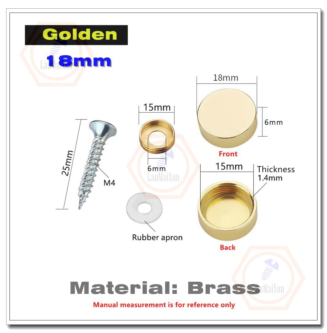 8set 18mm Golden Finishes Brass Fixing Screw Decorative Cover,Decorative Screw