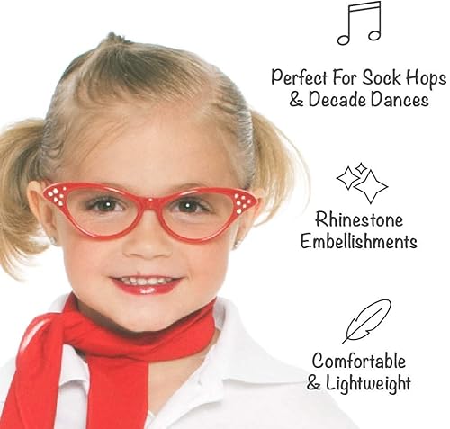 Miniatura 6 de Hip Hop 50's Shop Gafas de ojo de gato de los años 50 para niños, gafas de disfraz de plástico con diamantes de imitación