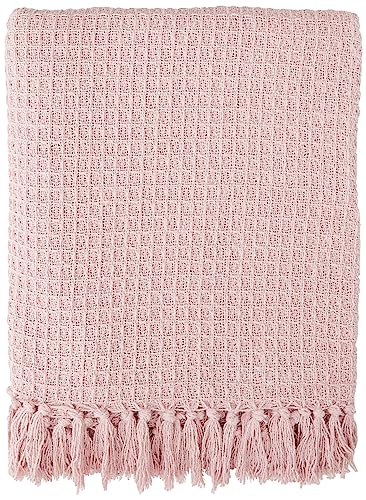 Emma Barclay Manta Honeycomb de algodón reciclado lisa con textura gofrada para sillón y sofá en rosa rubor, 50 x 60 (127 x 152 cm)
