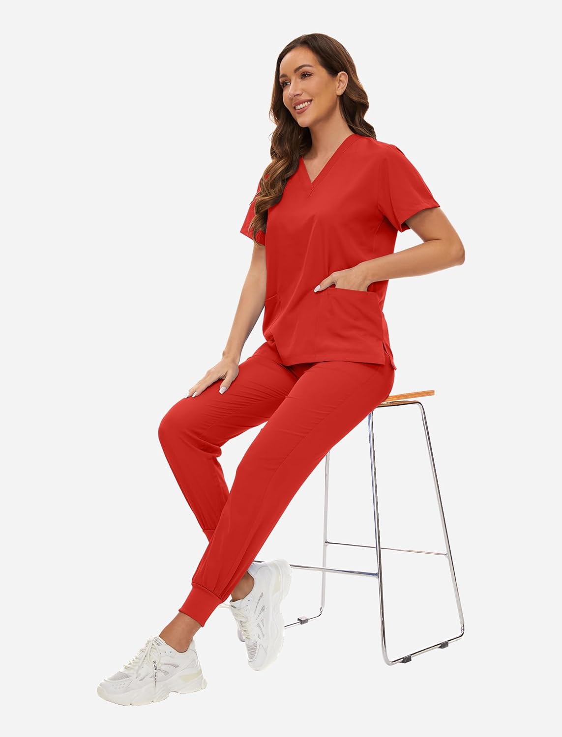 VIAOLI Scrubs for Women Set V-Neck Pocket Top & Drawstring Jogger Scrub Pants Stretch Nursing Scrubs Set Uniform - Image 5