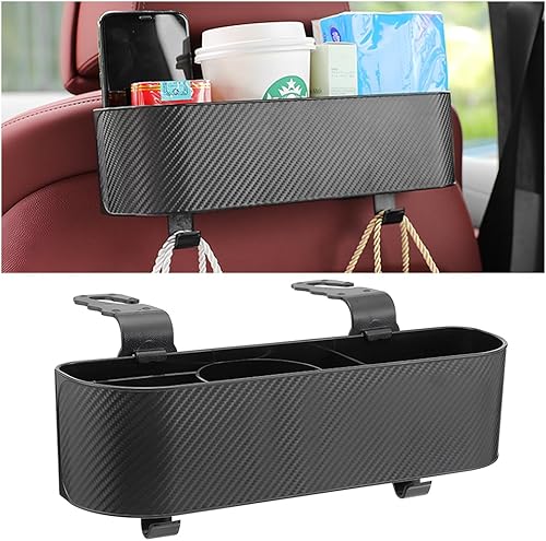 BELOMI Organizador de asiento trasero para reposacabezas de automóvil con soporte para tazas, caja de almacenamiento colgante con ganchos, bolsillo