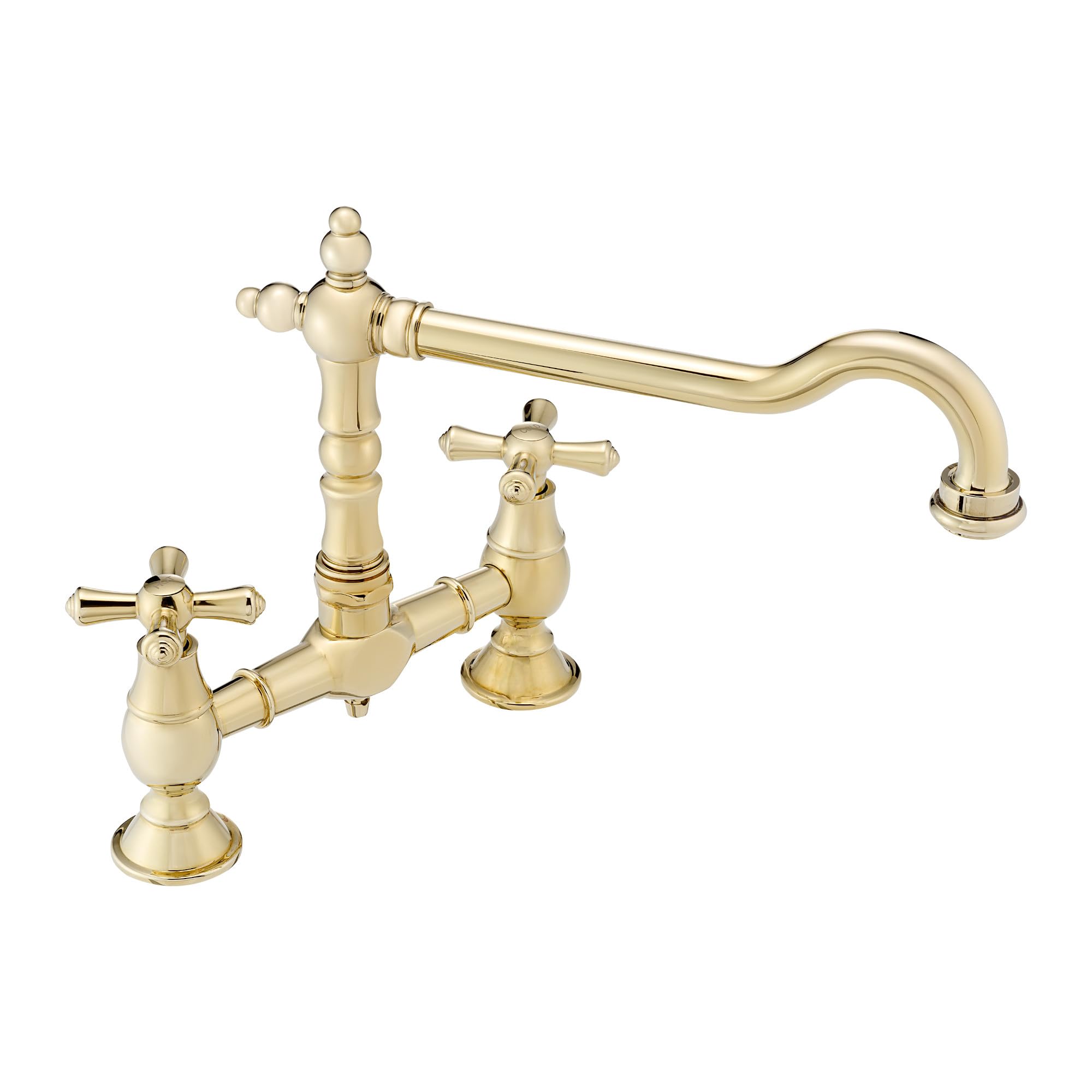 ENKI, Langley, KT114, English Gold, Traditional Bridge Kitchen Sink Mixer Tap for Basin, Brass Construction, with Twin Levers & Swivel Spout Perfect for Double Bowl Sinks, Compression Valves