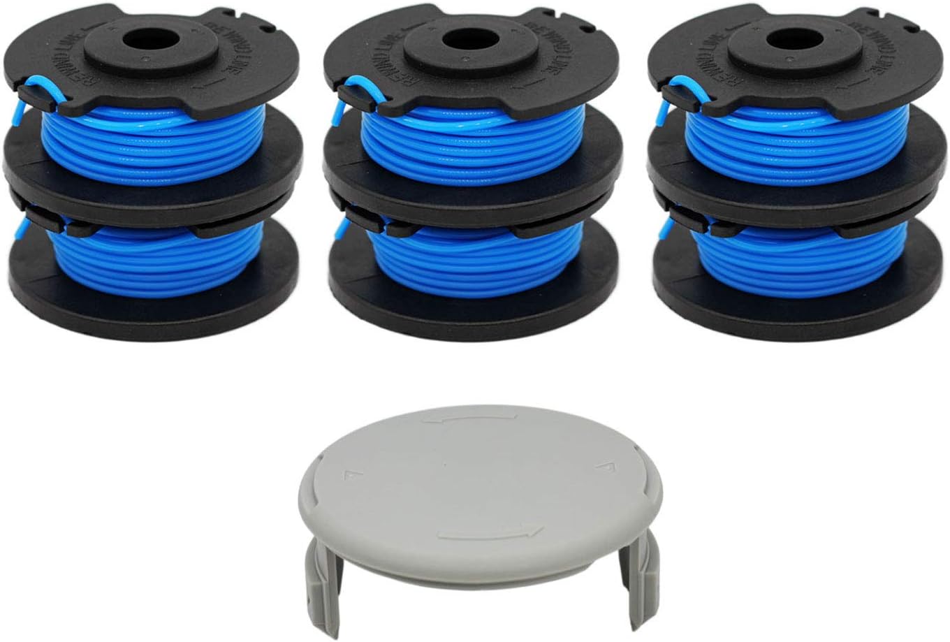 RONGJU 7 Pack String Trimmer Replacement Parts for AC14RL3A Corded Electric String Trimmers,6 Pack 2 x 16ft 0.065" Line Spool + 1 Pack Weed Eater String Cap