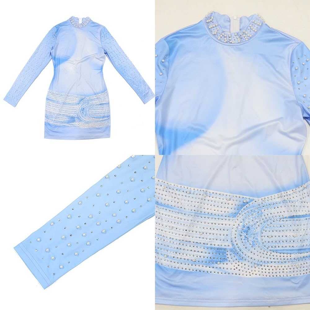 Vestito A Tubino Aderente Stampato alla Moda da Donna, Sexy, Piccolo Dolcevita, Maniche Lunghe, Perle Impreziosite, Mini Abiti Attillati