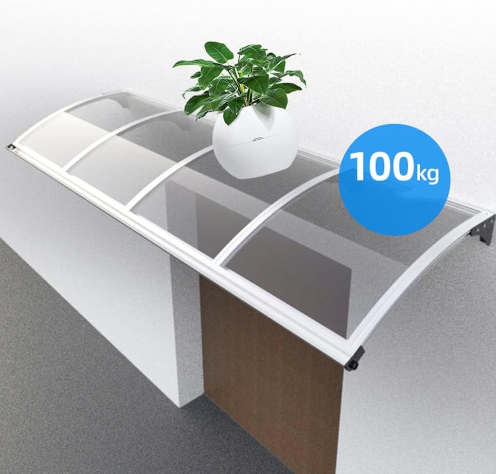 Outdoor Rain Canopy with Large Water Gide Front Door Awning Window Rain Shelter Cover,Patio Garden Porch Canopy Shatterproof Uv Protection Polycarbonate Board Silver Bracket (65×110cm)