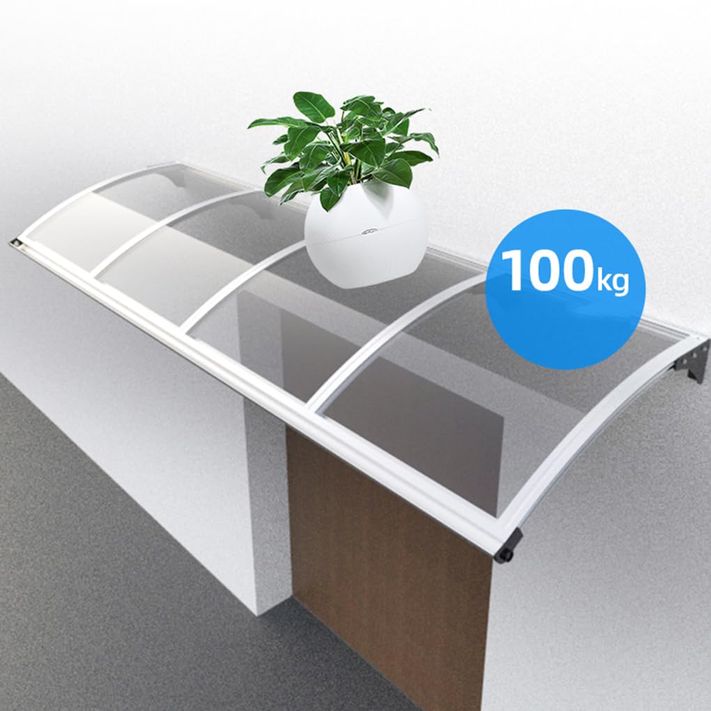 Luifel voor huisdeur met regengoot, transparant polycarbonaat, zilveren aluminium clip, overkapping, luifel, huisdeur, lessenaarsafdak voor buiten, huis, balkon, garage, raam (150 x 110 cm