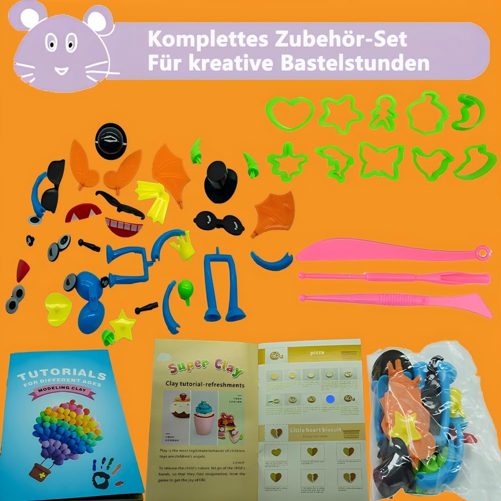 50 Colori Plastilina per Bambini – Box con 3 Strumenti, 9 Formine, 46 Accessori, Manuale – Argilla da Modellare, Pasta Modellabile Autoindurente, Air Dry Clay, Fommy – Regalo Creativo 3-12 Anni