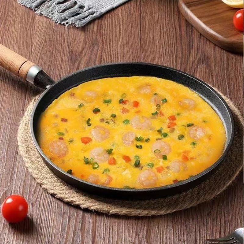 Household Thick Walled Cast Iron Flat Bottomed Pan for Cooking Steaks Pizza Non Stick