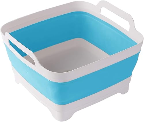 ddLUCK Lavaplatos plegable con tapón de drenaje con asas de transporte para gran capacidad de 9 L, lavabo de lavado, tina plegable para fregadero de