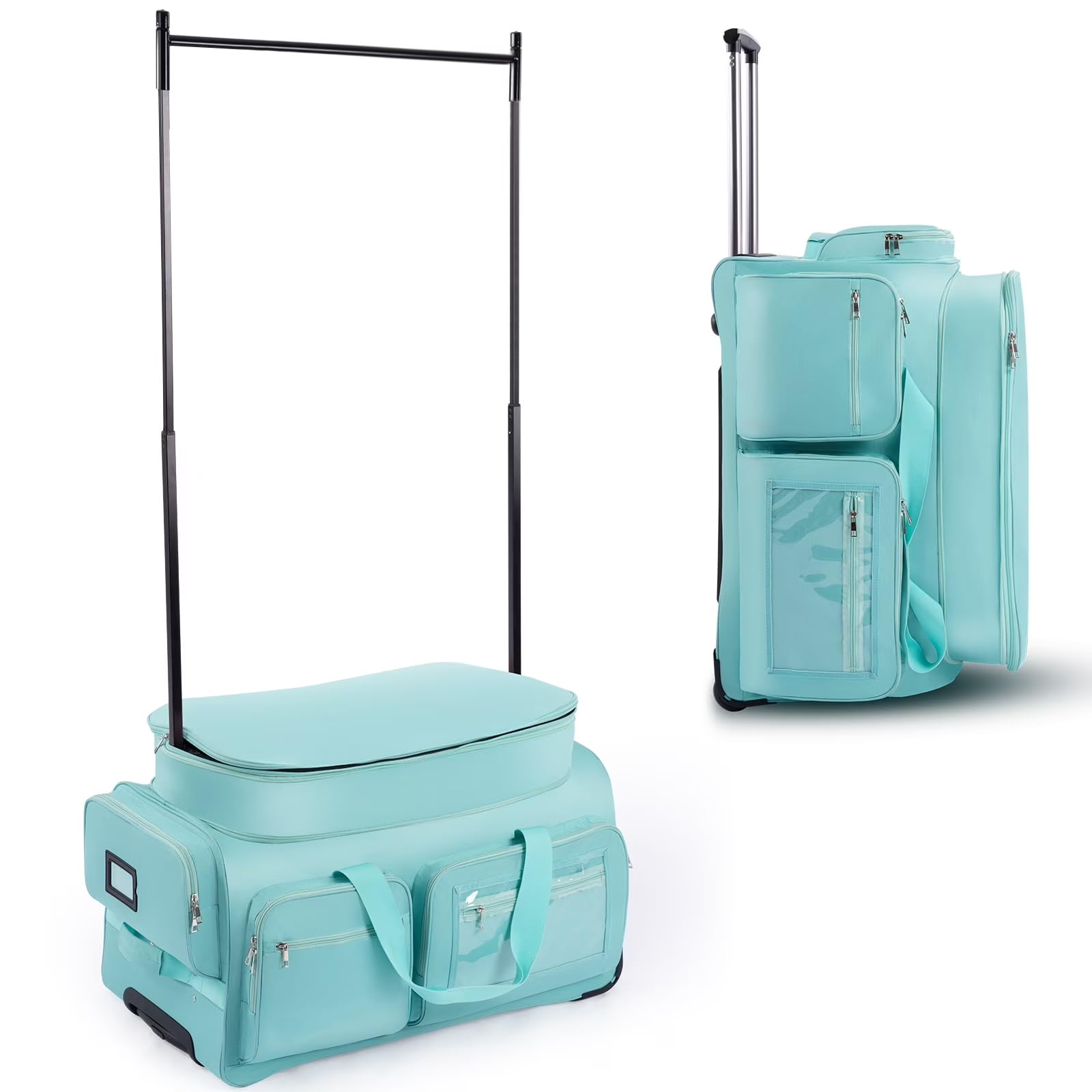 Bagasin Green Dance Bag With Garment Rack,28" Clothes Rolling Duffel Dance Bag With Rack Dance Costumes Garment Bags For Travel, Garment Duffle Bag For Dance Competition Travel Bag With Garment Rack