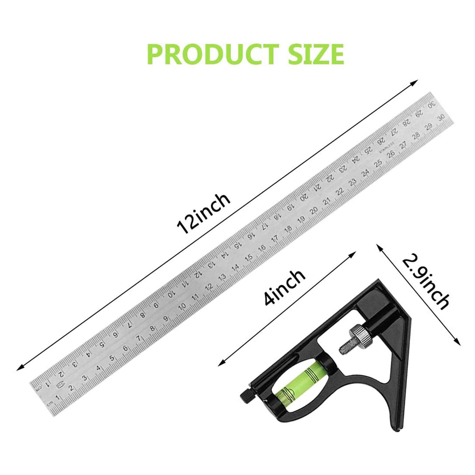 Squadra Combinata, Righello Per Angolo Combinato Regolabile in Acciaio Inox 45/90 Grado 300Mm, Righello Ad Angolo Quadrato Con Livella A Bolla Per Ingegnere Artigiano Falegname