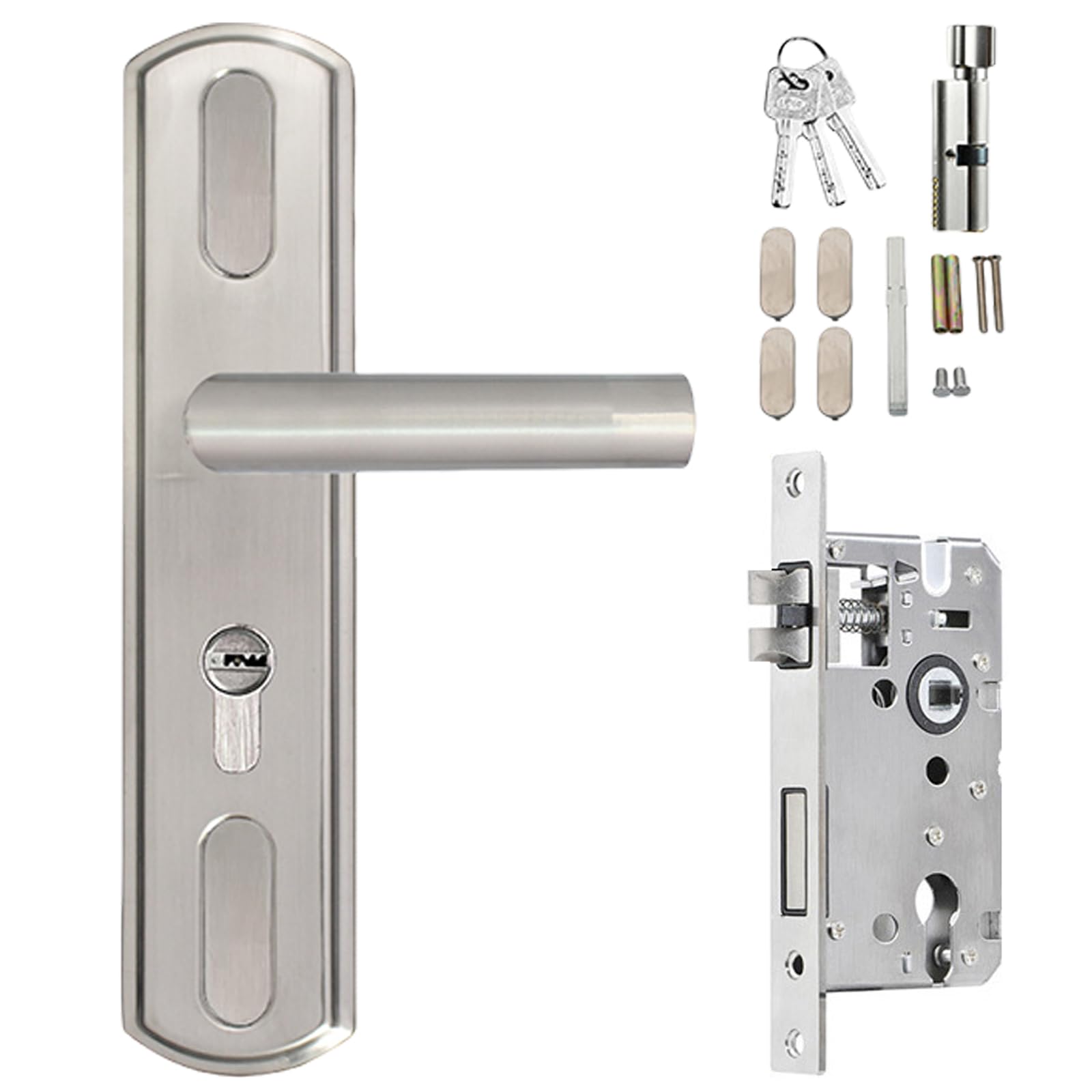 Tertioi Oh! Stainless Steel Room Entrance Door Handle & Key Security Lever Handle For Indoor Patio Stainless Steel Indoor Room