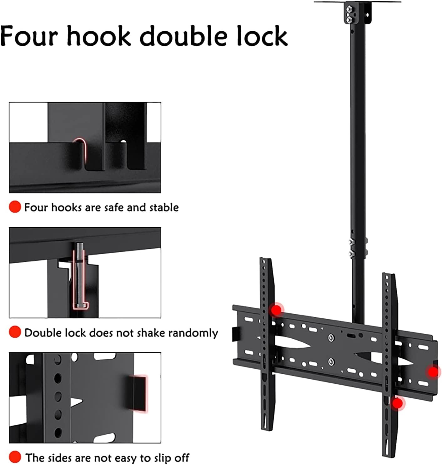 Staffa di montaggio per TV a soffitto regolabile per TV LCD a schermo piatto da 40 a 60 pollici, inclinabile, girevole e girevole, supporto per TV multifunzione
